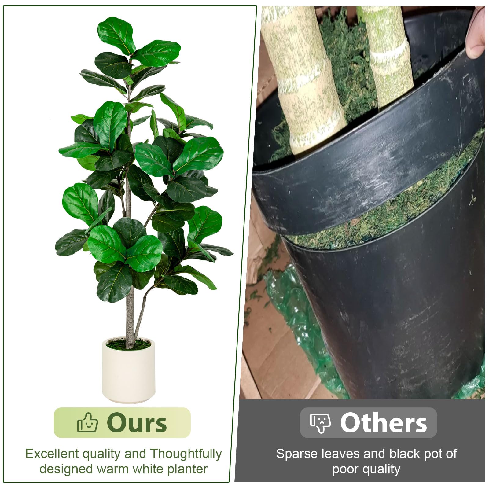 VIVATREES 5FT Fiddle Leaf Fig Artificial Tree with White Planter Pot,Faux Floor Plant, Indoor and Outdoor Fake Plants for Home Office Decor