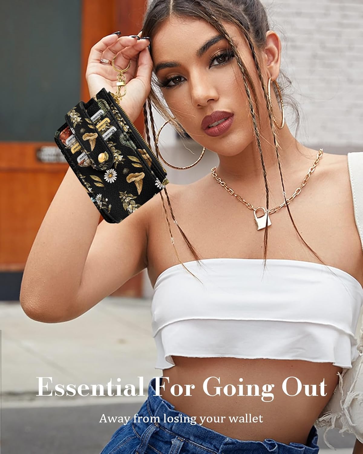 Cute Card Wallet Women with AirTag Holder - Mogu Genuine Leather Small Wallets with Keychain RFID Credit Cardholder Air Tag Aesthetic Coin Purse for Female Ladies Teen Girls - Image 6