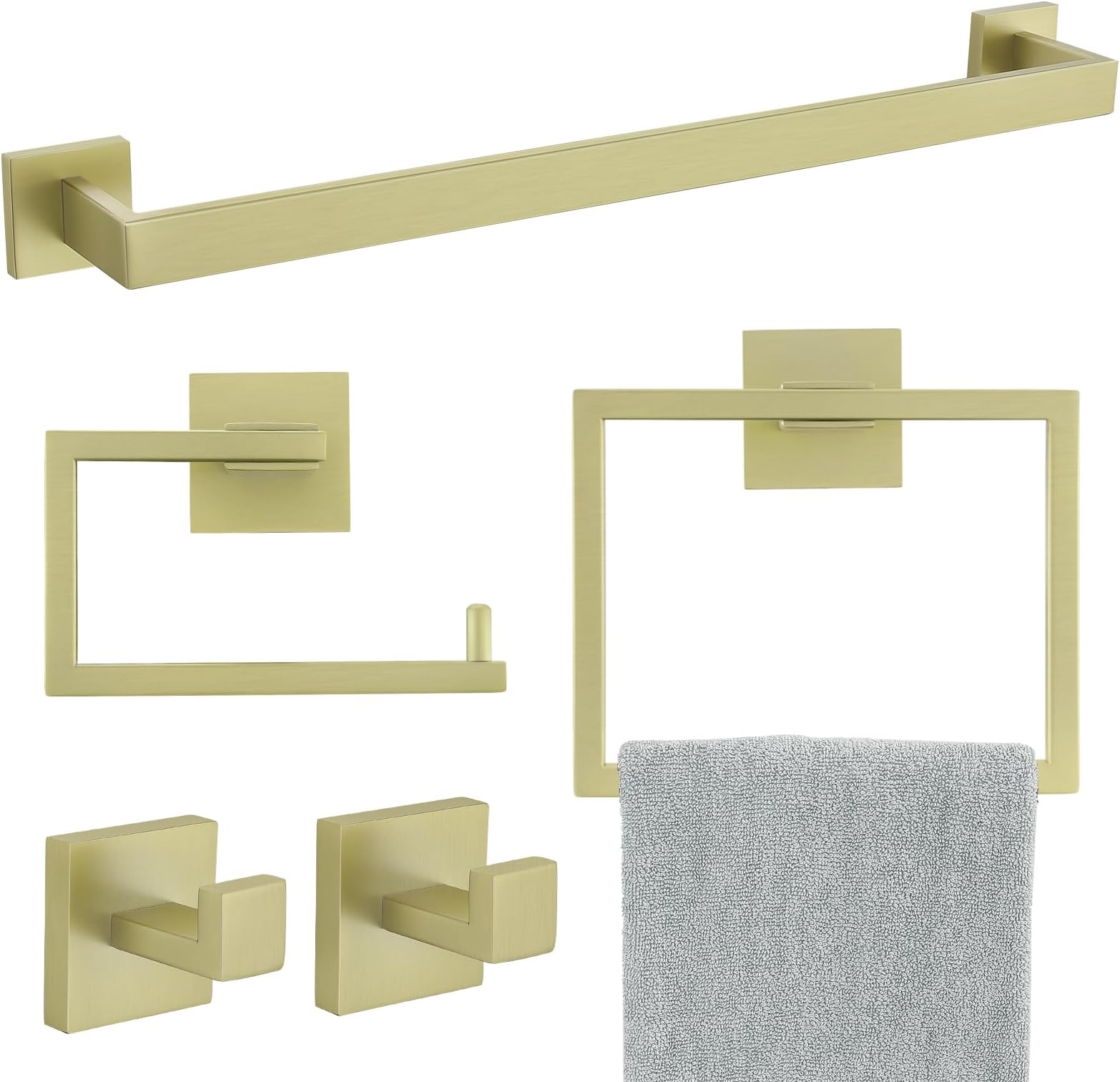 YACVCL Bathroom Hardware Set Brushed Gold Bathroom Accessories Set, 23.6 inch Towel Bar Set 5 Pieces, SUS304 Stainless Steel Wall Mounted Gold Towel Rack Set Towel Holder Set