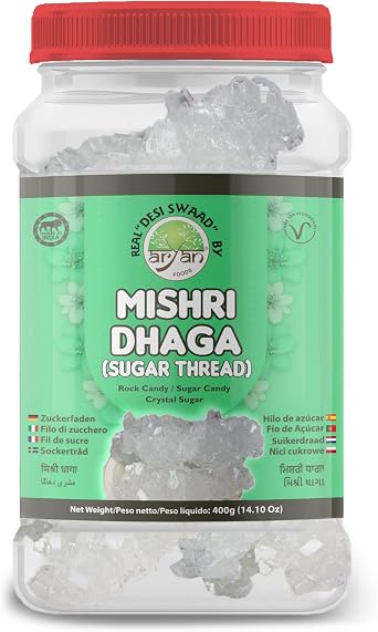 Aryan Mishri Dhaga Sugar Thread Rock Sugar Candy Crystal Sugar, No Artificial Colors & Preservatives, Natural & Vegan 400gm Pack of1