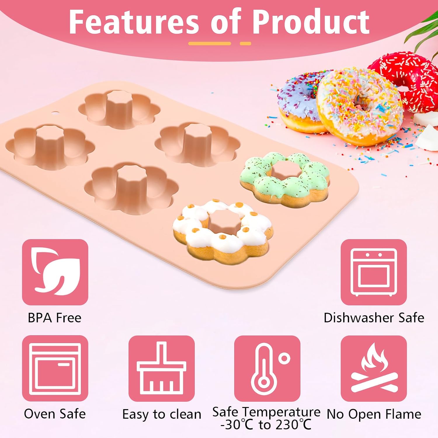 3 Pack Silicone Donut Pan Molds for Baking, 6 Cavity (Green, Pink, Blue)