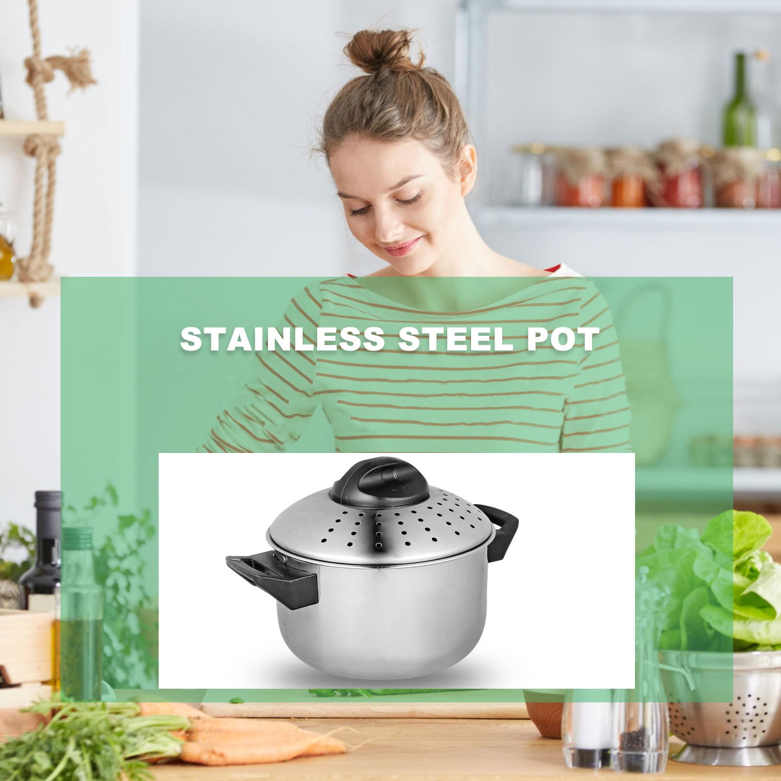 OSALADI Olla Rápida para Cocinar y Colar Fácilmente de Acero Inoxidable para Fideos y Tapa Antideslizante Diseño de Cierre Seguro en Cocina