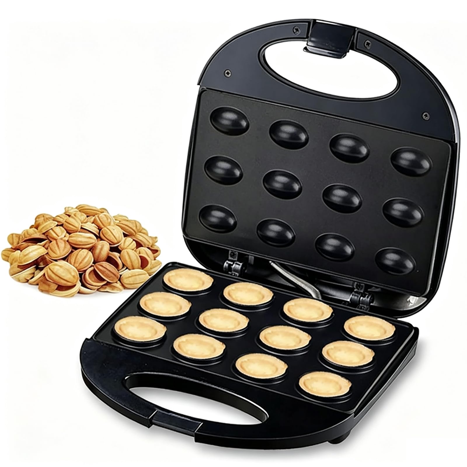 12 Macchina Per Torte Di Noci Elettrica, 750w Macchina Per Biscotti Di Noci | Con rivestimento antiaderente e manico anti-scottatura, preriscaldamento rapido di 3 minuti e spia luminosa, per la colazione