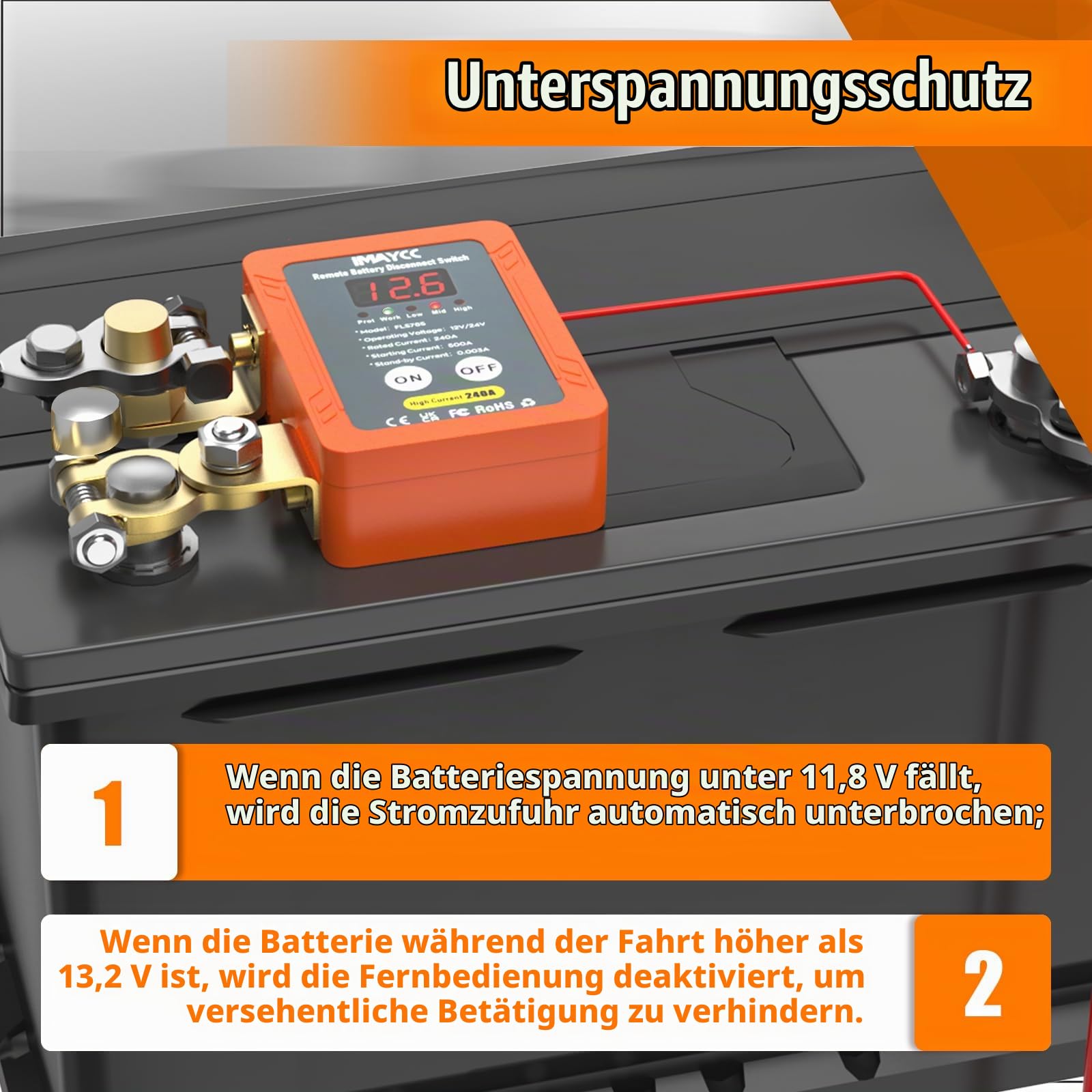 Professional Smart Drahtloser Ferngesteuerter Batterie Trennschalter 12v, Upgrade-Version Autobatterie Trennschalter 120A, Kill Switch Anti-Diebstahl, Schalter für Auto, RV,ATV,LKW.