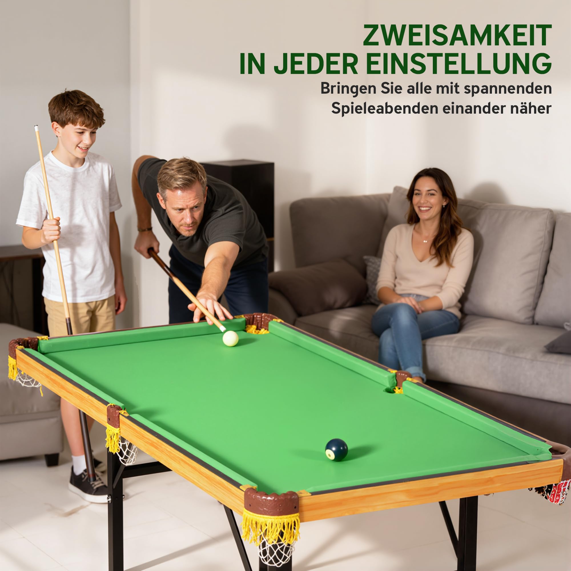 SPORTNOW Tavolo da biliardo pieghevole, mini biliardo, con 2 stecche, 16 palline, gesso e triangolo, con spazzola per biliardo, tavolo da biliardo per adulti, 120 x 63 x 73,5 cm