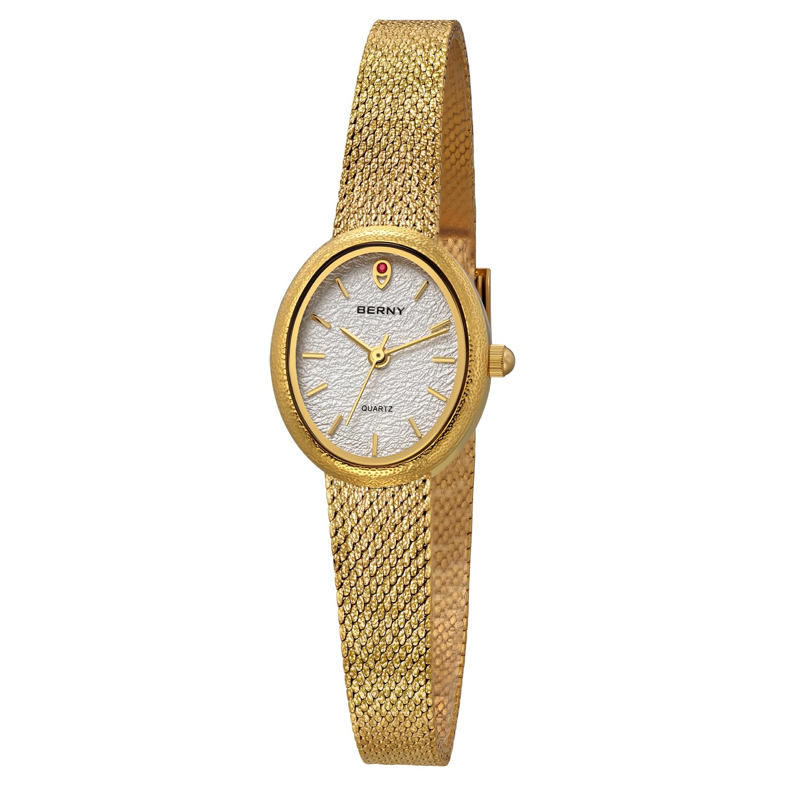 BERNY Damen Gold Armbanduhr Ovale Armbanduhr Für Damen Zierliche Quarzuhren 3ATM Wasserdicht