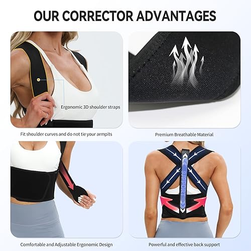 Miniatura 4 de Corrector de postura de espalda para mujeres y hombres, alisador de hombro ajustable, soporte de espalda transpirable, alivio del dolor de espalda