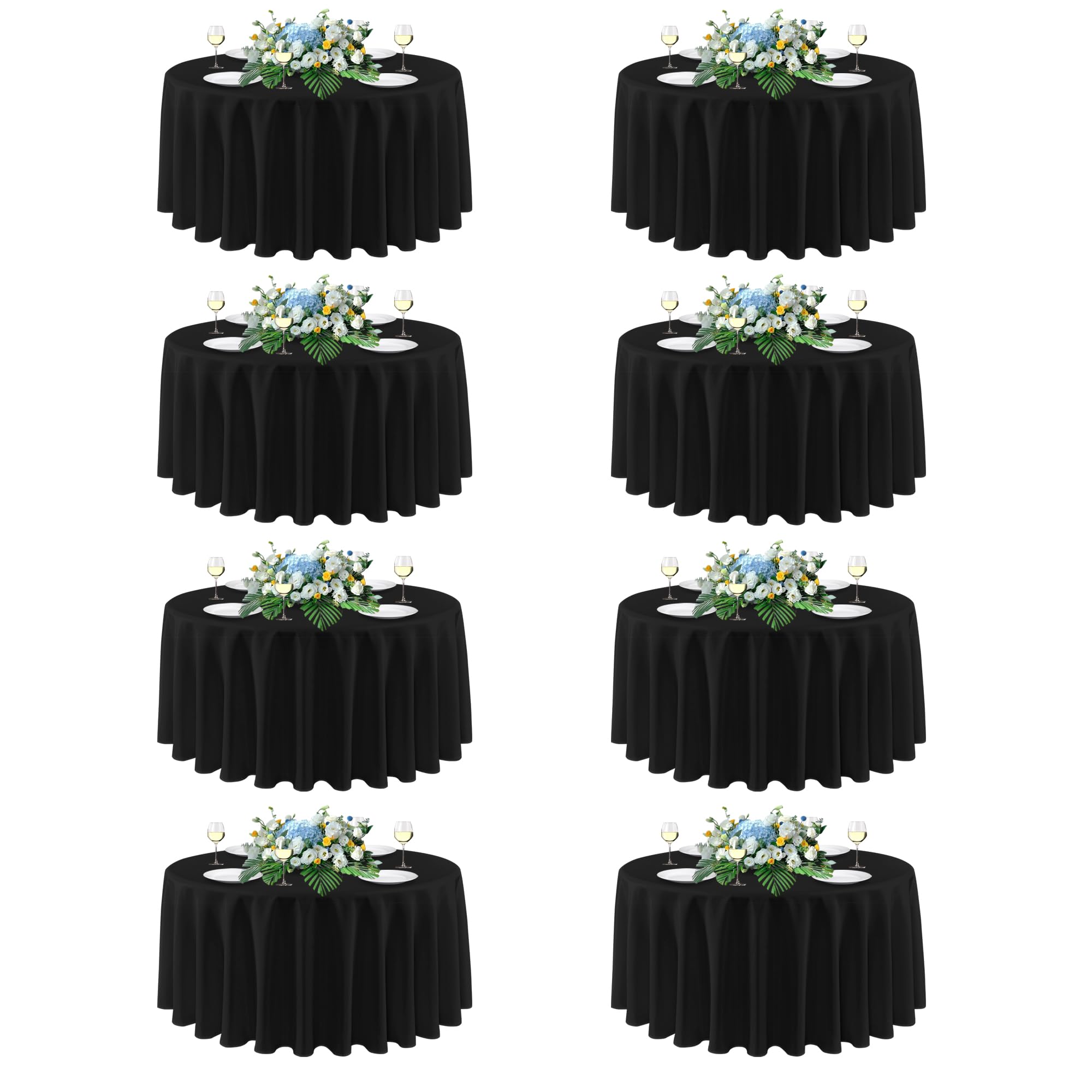 sancua Black Round Tablecloth 108 Inch Fit 42-96 Inch Tables, 8 Pack