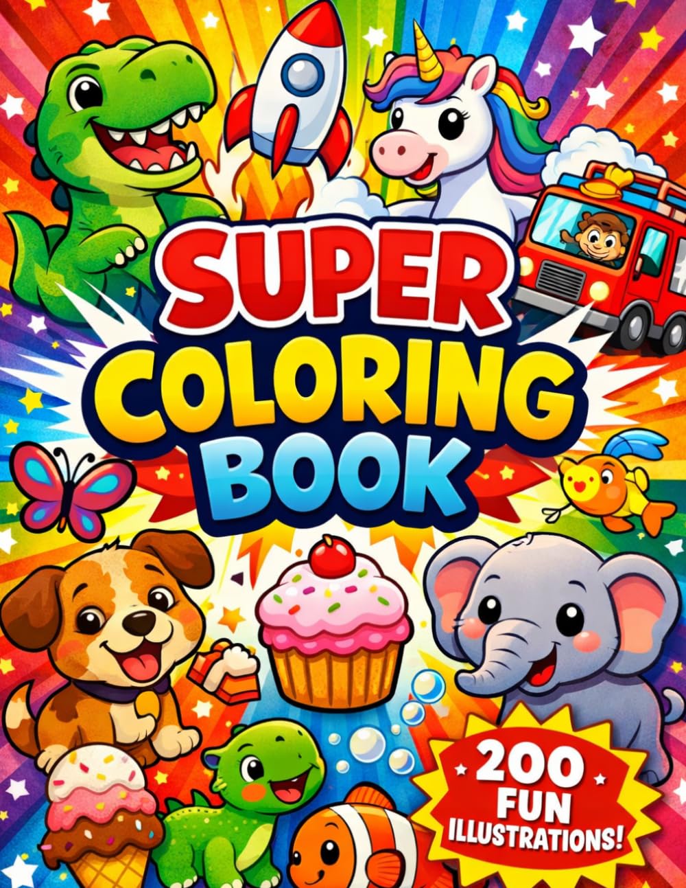 Super Coloring Book: 200 Big & Bold Coloring Pages for Kids Ages 4-8