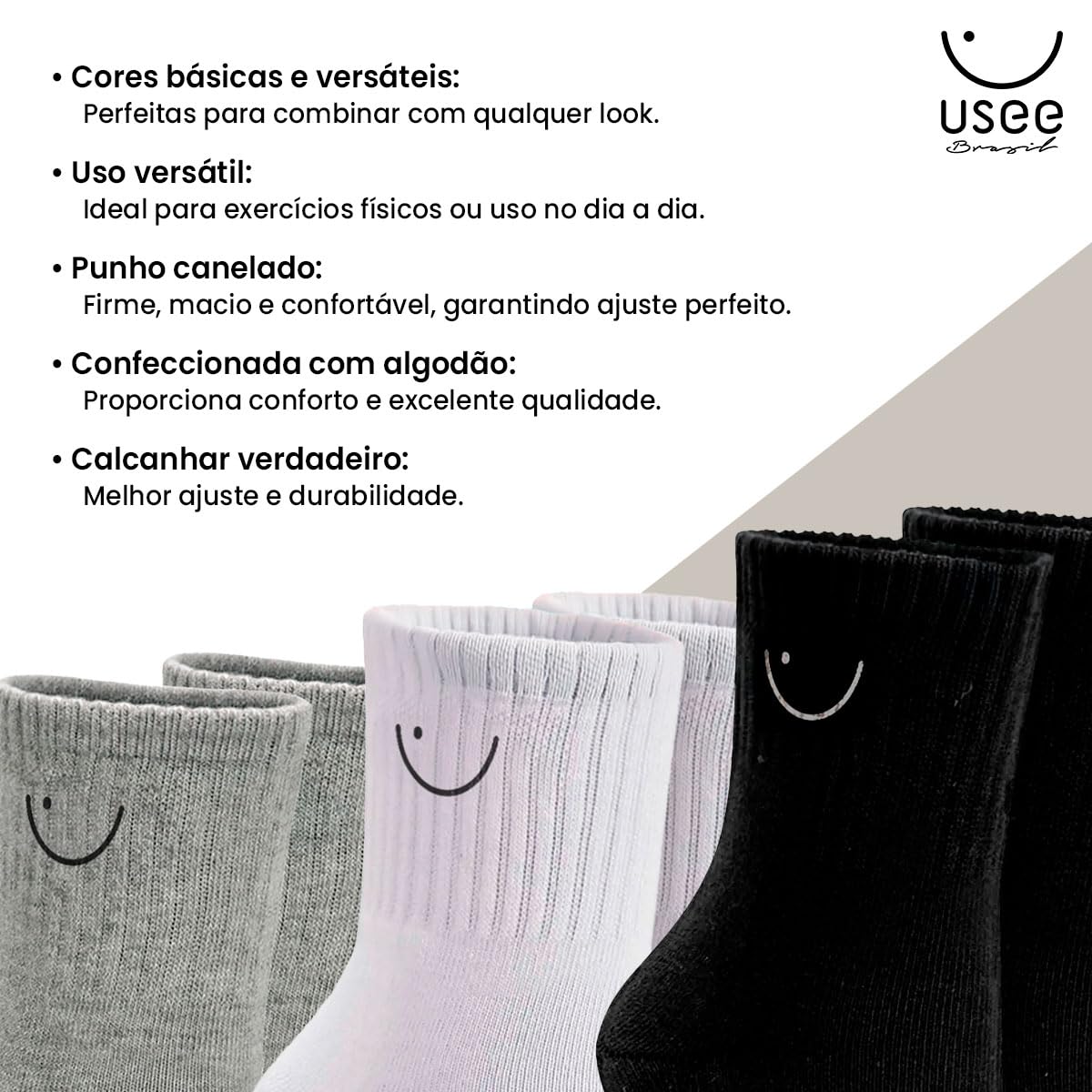 Kit com 10 Pares de Meias Cano Médio Algodão Usee Brasil em promoção! Veja a oferta e mais achadinhos de Moda íntima 4 Hoje é o melhor dia para comprar Kit com 10 Pares de Meias Cano Médio Algodão Usee Brasil com aquele preço maroto! Promoção! Aproveite a oferta! 4