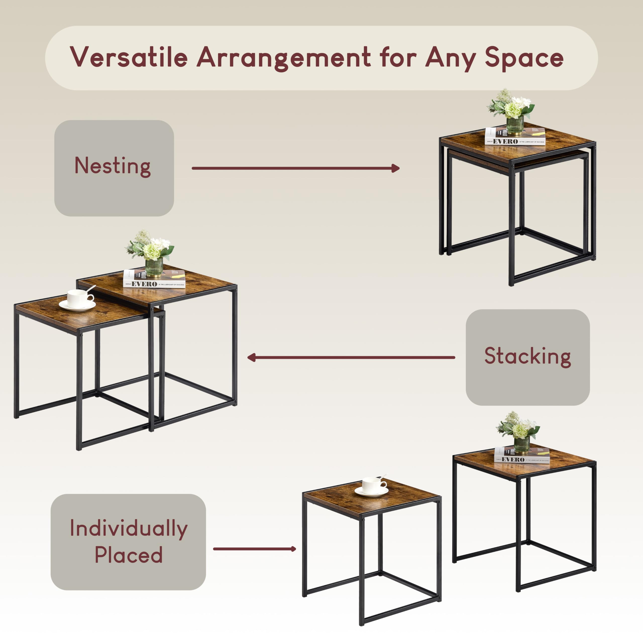 Vida Designs Brooklyn Nido de mesas, Madera Oscura, Nest of 2 Tables