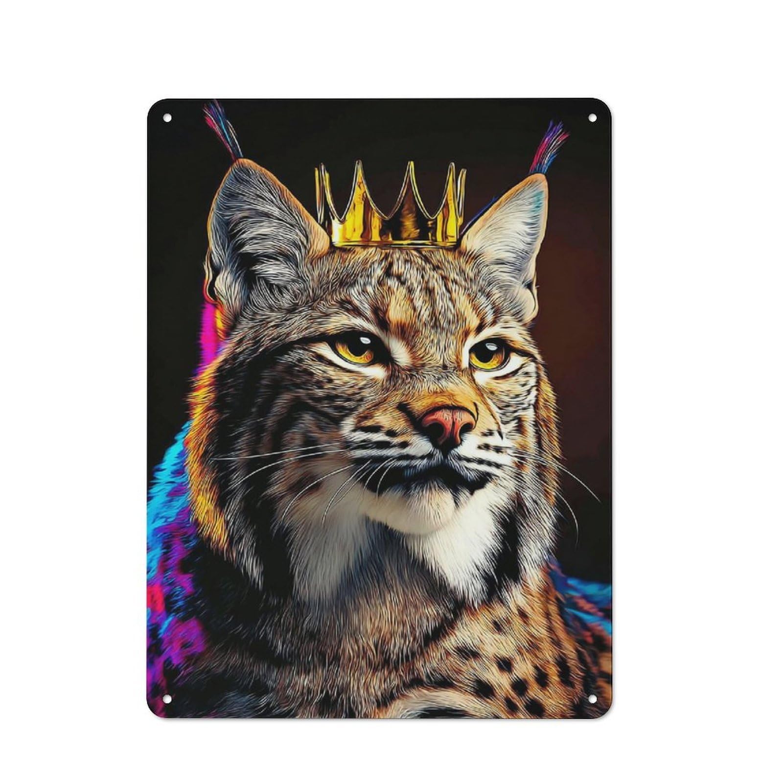 Junmoney Royal Bobcat Majesty -1 Metal Wall Sign 40X30cm Featuring For Café Or Restaurant, A Decorative Metal Sign For Cafés And Restaurants