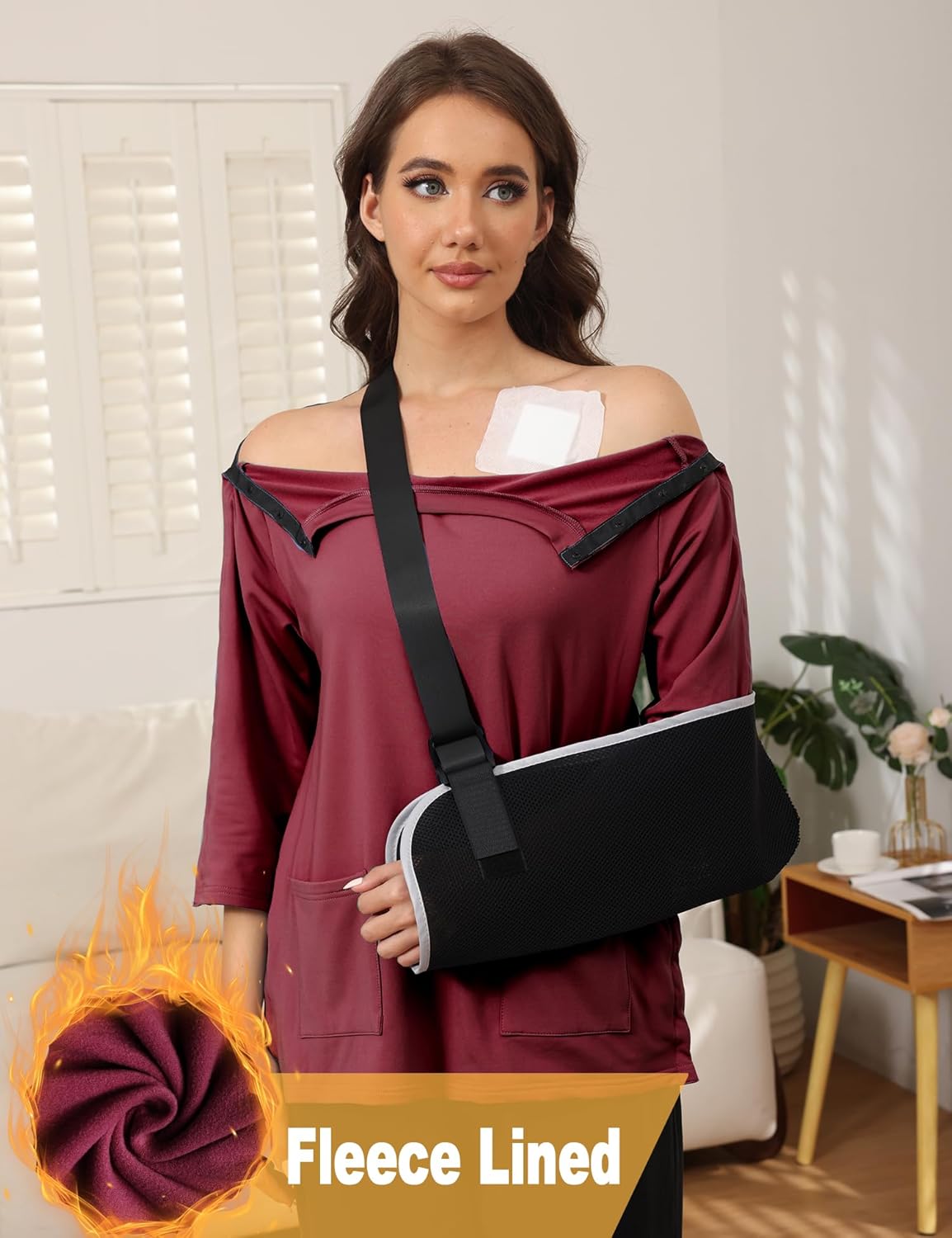 Fleece Lined Post Surgery Shirt for Women Tear Away 3/4 Sleeve Adaptive Clothing for Rotator Cuff Recovery Shirt with Pockets - Image 4