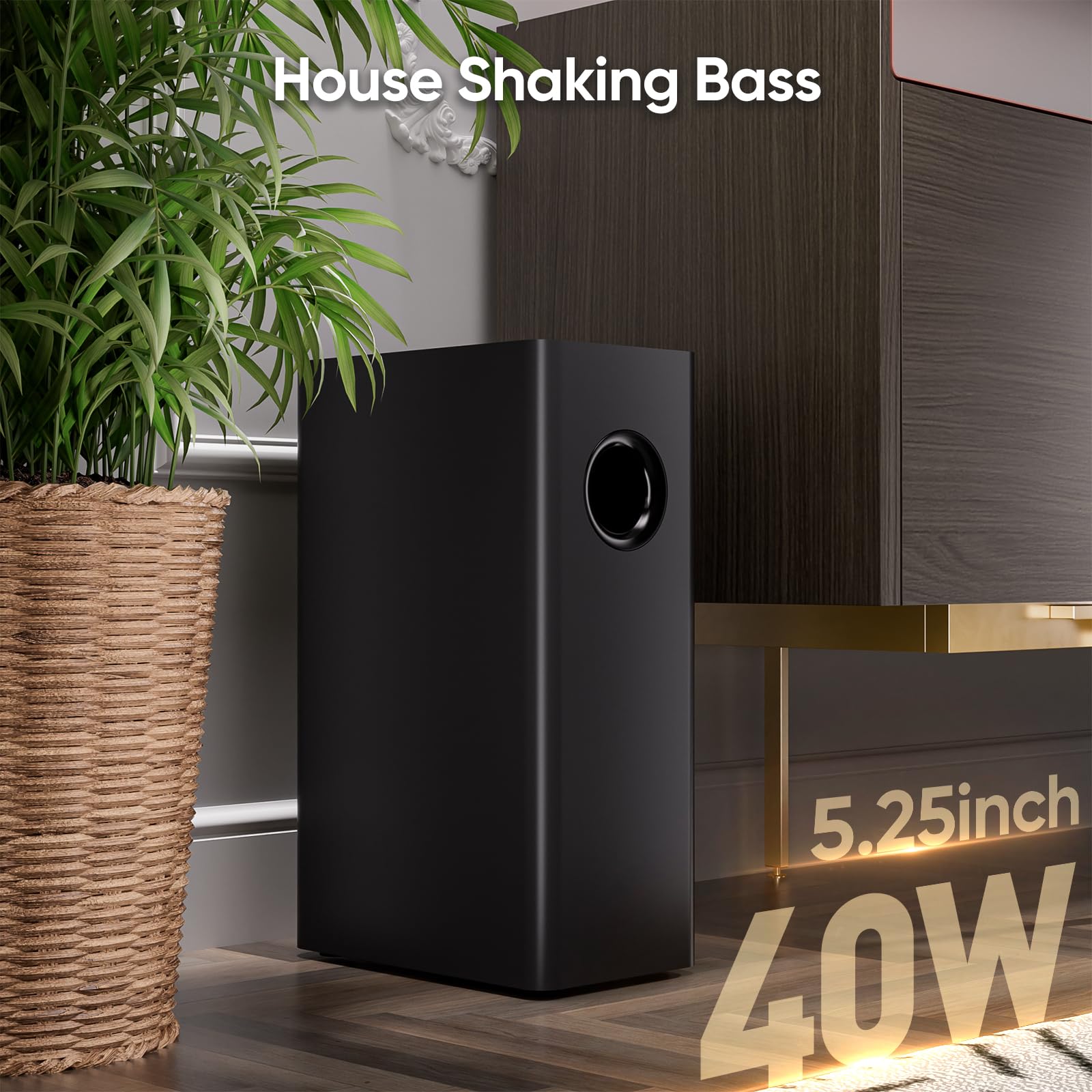 Saiyin Soundbar für Smart TV, 90W Compact Soundbar TV-Lautsprecher mit Subwoofer, 2.1Channel Home Theater Surround Sound System mit knackigen Stimmen und tiefen Bässen für TV PC Projektor