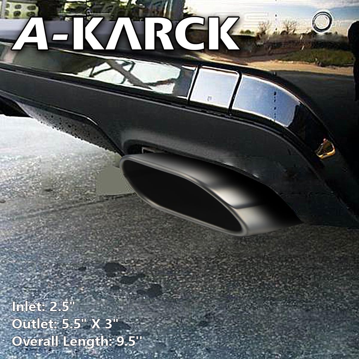 A-KARCK Rectangle Exhaust Tip 2.5" Inlet, Polished Square Exhaust Tailpipe Tip 3" x 5.5" Outlet 9.5" Long, Bolt on Design Easy Installation