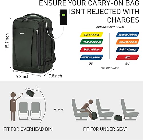 Miniatura 2 de ECOHUB Mochila de viaje para artículos personales con 13 bolsillos, bolsas de transporte para aviones, Gris, Negocios