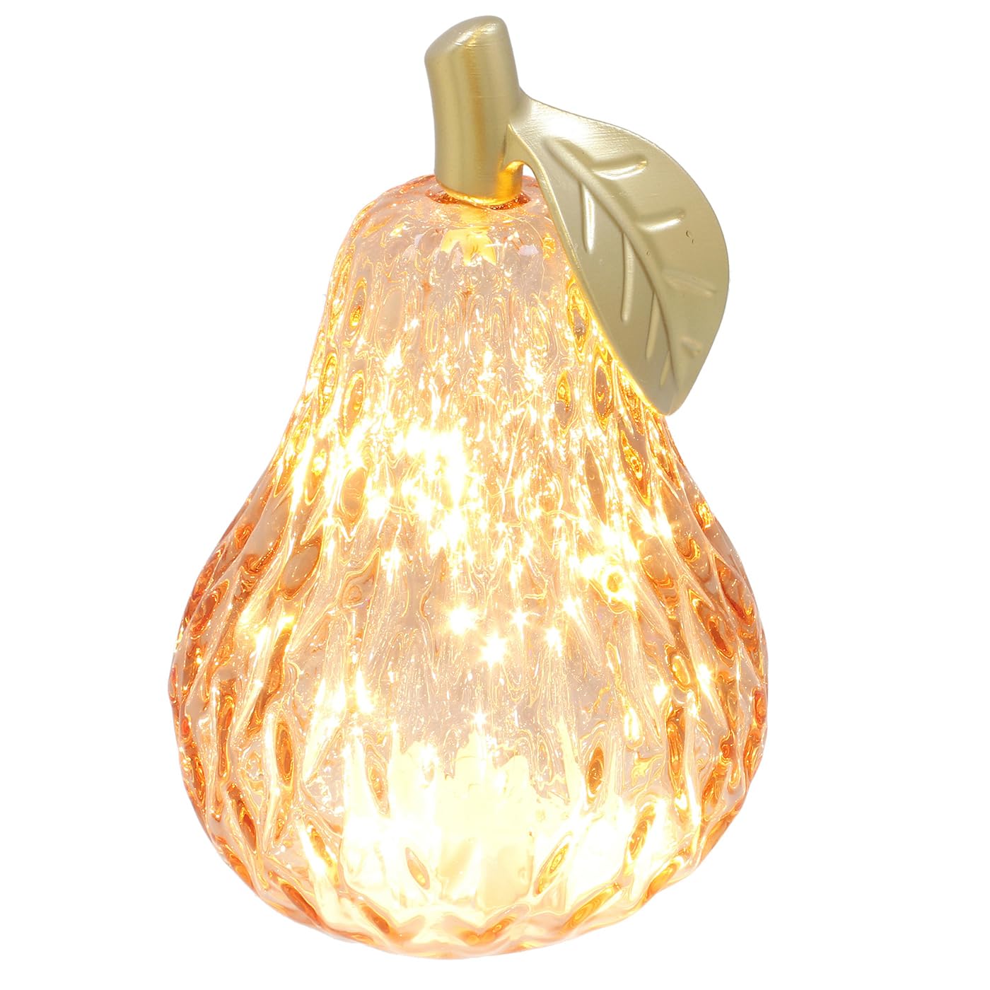 Shudehill Giftware Diamond Cut LED Glass Fruit Light Pear, Apple & Lemon Decorative Lamp Amber, Green, Lilac, Pink Battery Operated Home Décor (Pear Amber Height 17.5X Width 11x Depth 11cm)
