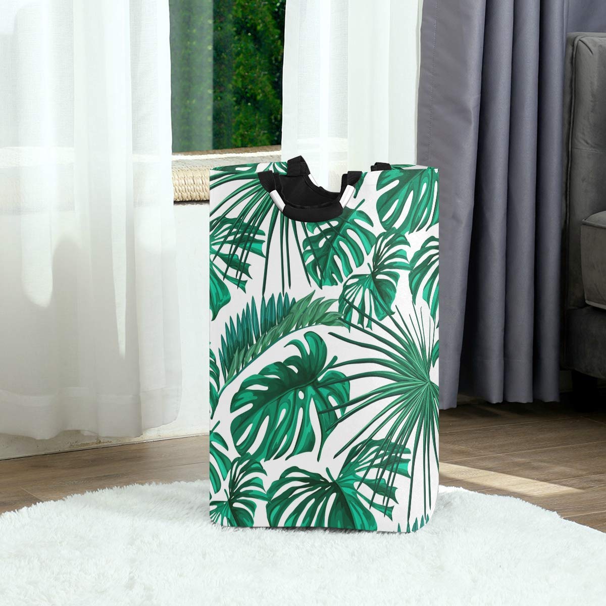 Mnsruu Laundry Basket Monstera Palm Tree Leaf Collapsible Laundry Hamper Bucket with Handles for Travel Shopping Bathroom College โ image 1