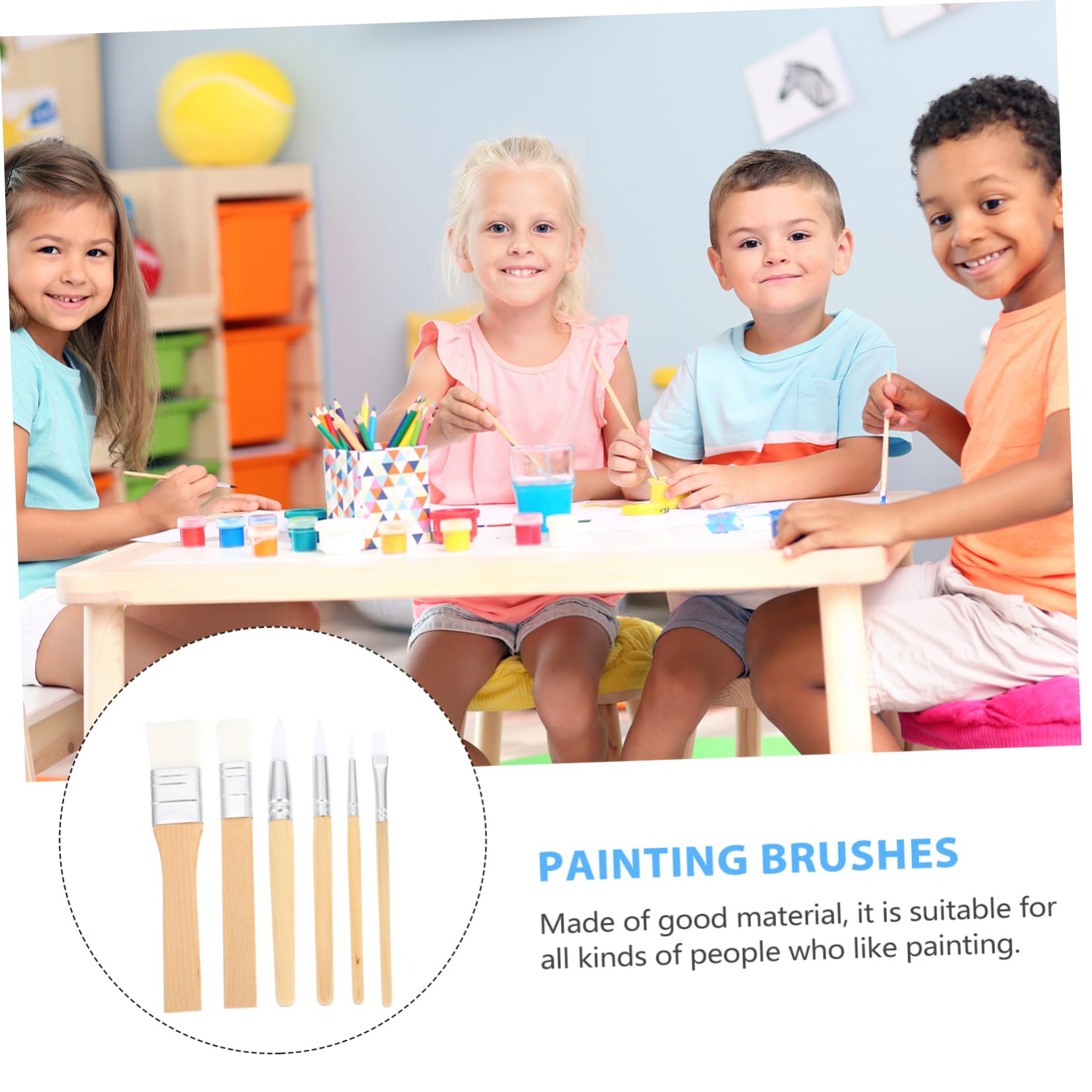 6piezas Pinceles Cortos de Lana Cruda para Pintura Acuarela Suministros de Pintura para Acuarela Herramienta de Dibujo para Artistas Principiantes