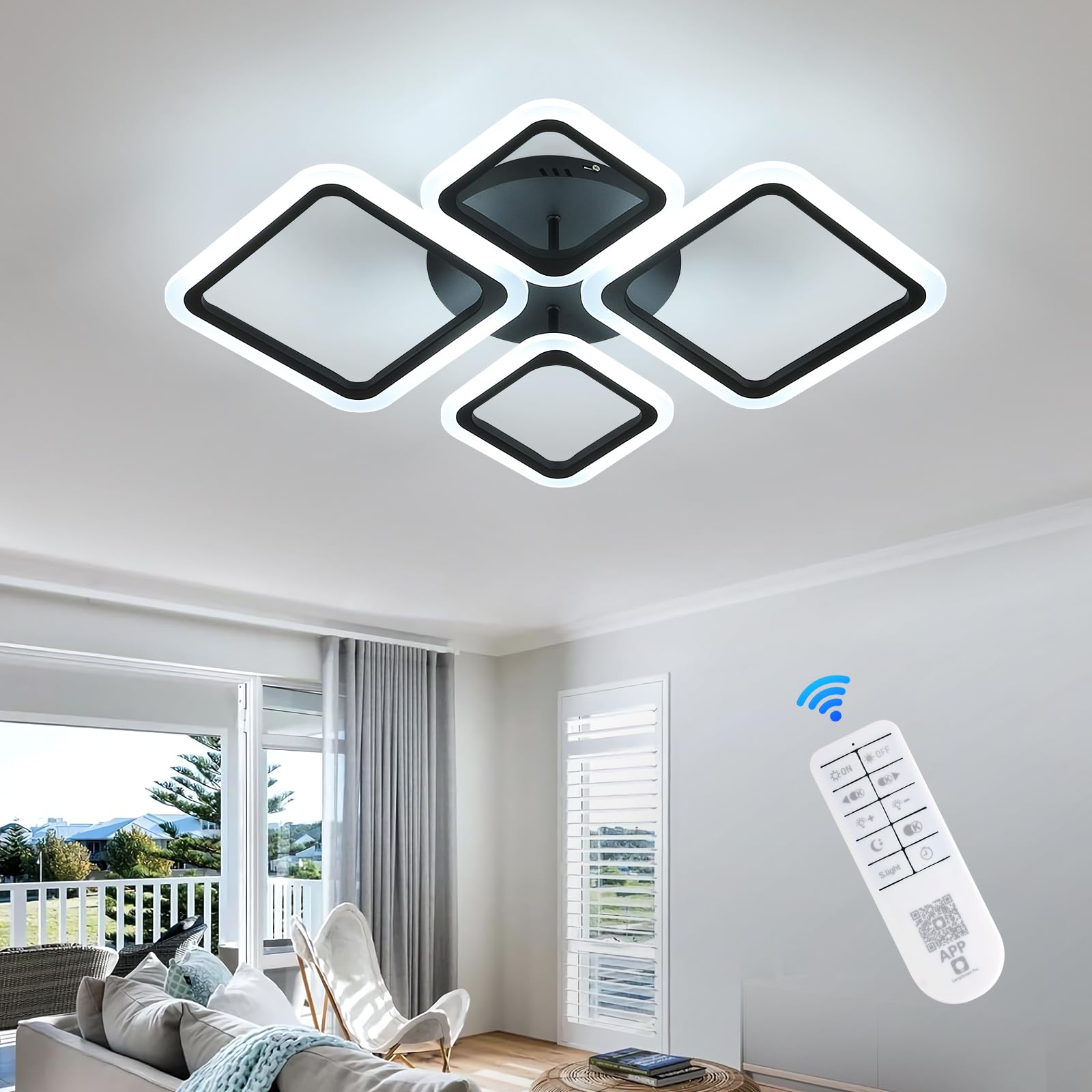 DELIPOP Plafoniera LED Dimmerabile, 42W 4800LM Lampada da Soffitto con Telecomando 3000K-6500K, Funzione di Memoria, Lampadario LED Soffitto per Soggiorno, Camera da letto, Sala da Pranzo, Cucina