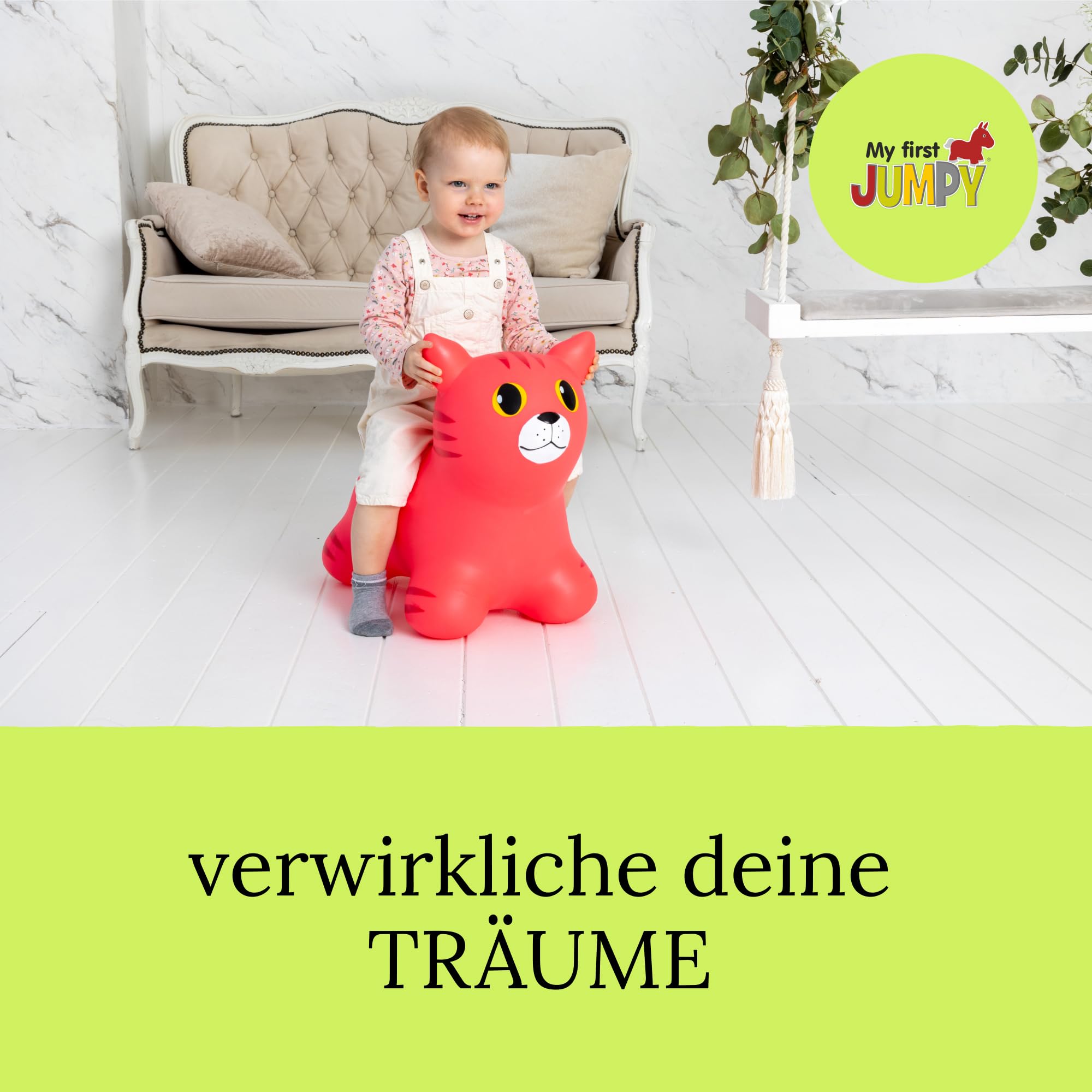 GERARDO'S Toys Jumpy Rosa Katze Space Hopper für Kleinkinder und Kinder - Hüpfendes Hüpfspielzeug - Aufblasbarer Springball für Kinder - Indoor Outdoor Fun Play - für kleine Kinder ab 12 Monaten