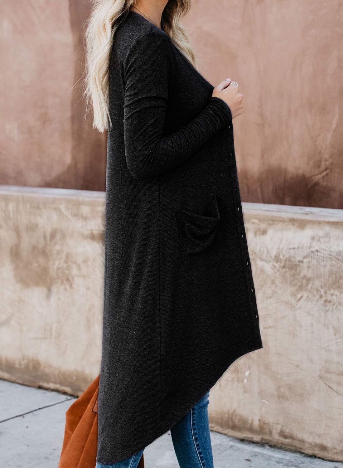 Alaster Queen Women’s Open Front Cardigan Button Down High Low Hem Knitted Cardigan Outwear with Pockets - Image 2