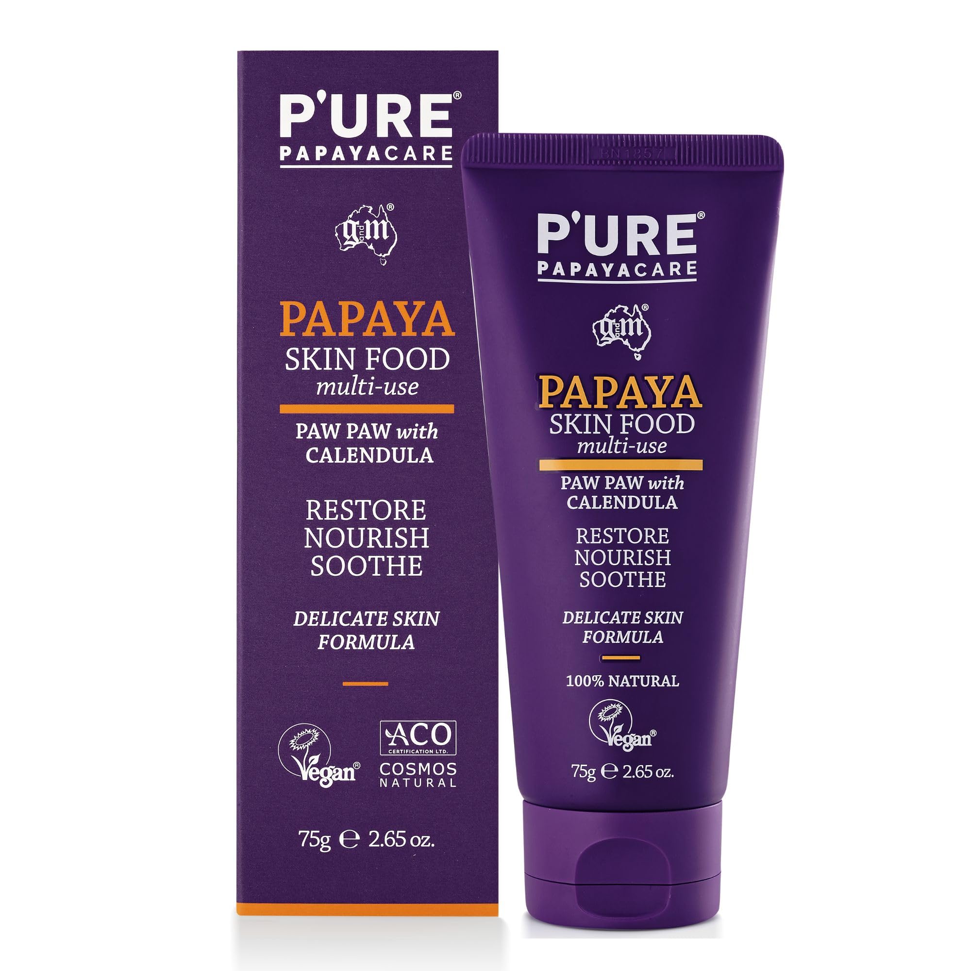 Paw Paw Skin Food 75g - P'URE PAPAYACARE Face and Body Organic Lotion For Dry Skin | 100% Natural Cream and Lotion Treatment for Eczema & Repair Dry Skin with Shea Butter & Calendula