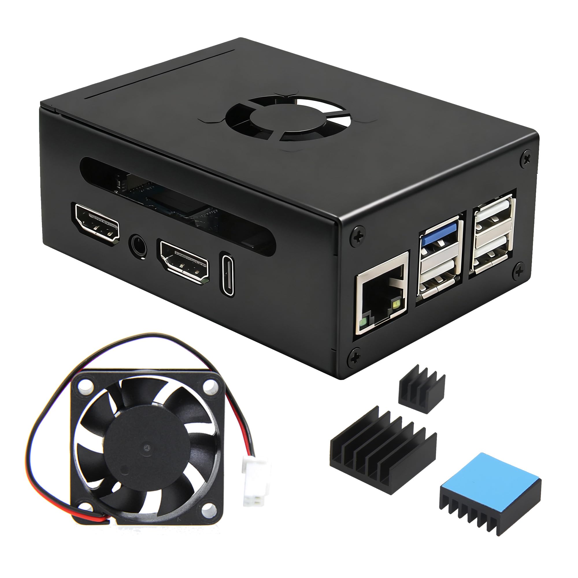 Orange Pi 5 Pro Case (N515),Metal Case with 5V 3010 Cooling Fan and 3Pcs Aluminum Heatsinks for Orange Pi 5 Pro/Max/Ultra