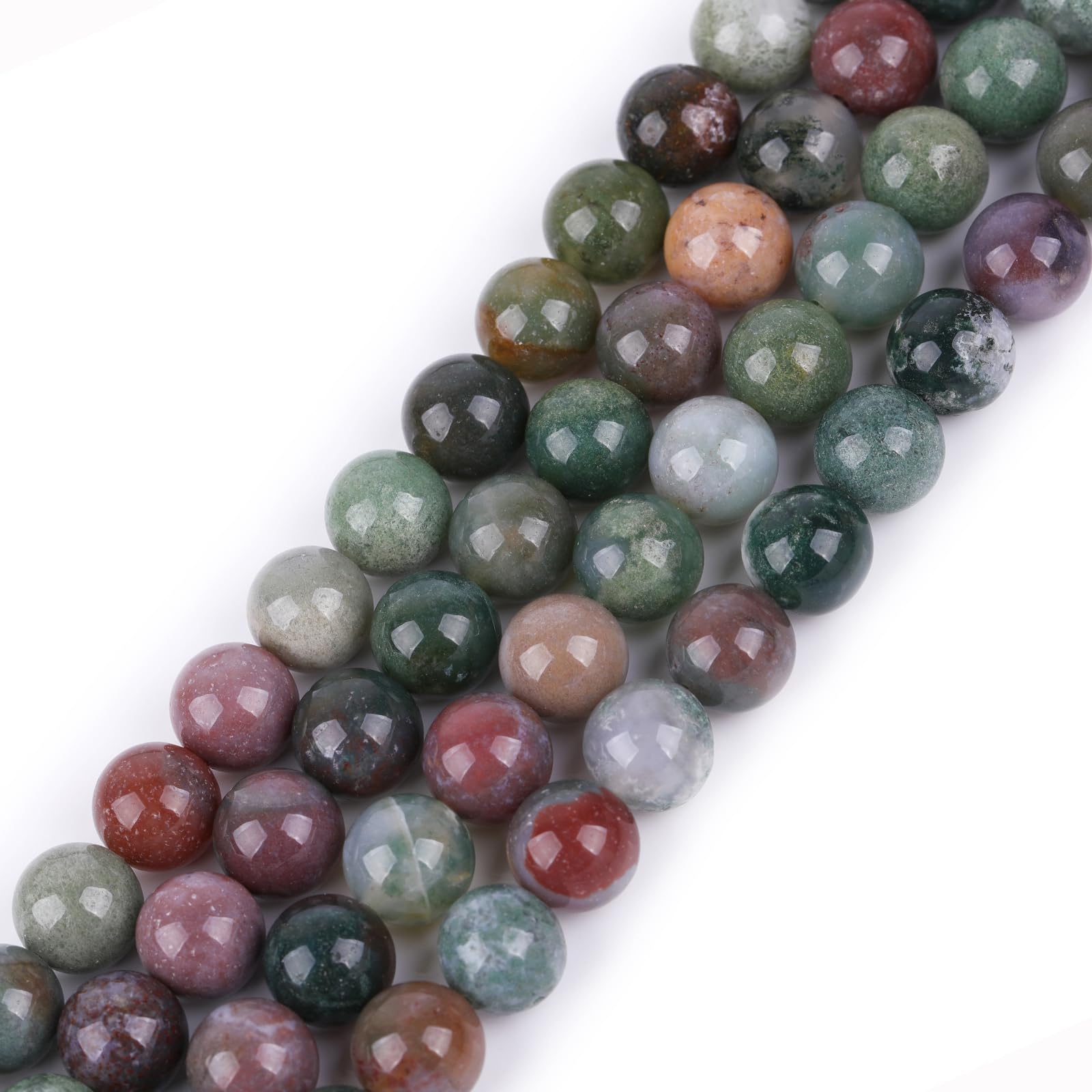 GEM-Inside 8mm Green Indian Agate Round Gemstone Semi Precious Loose Beads for Jewellery Making 15''