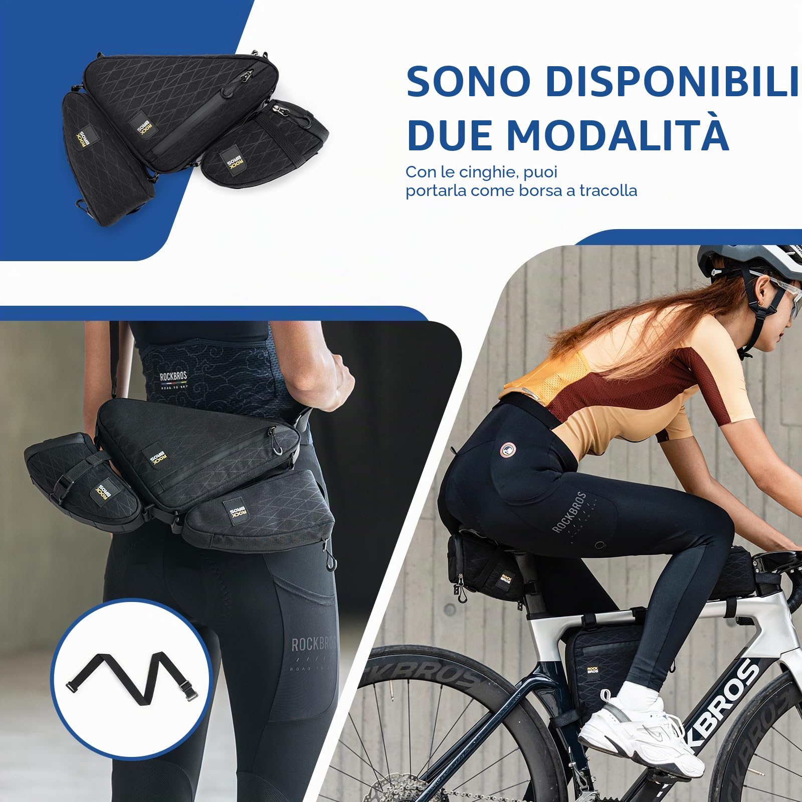 ROCKBROS Borse Bici, Set Diversi di Borsa Sottosella Borsa Telaio e Borsa Telaio Triangolo, Adatto per Bicicletta, MTB, Bici da Corsa, Capacità Pratica, Accessori Bici