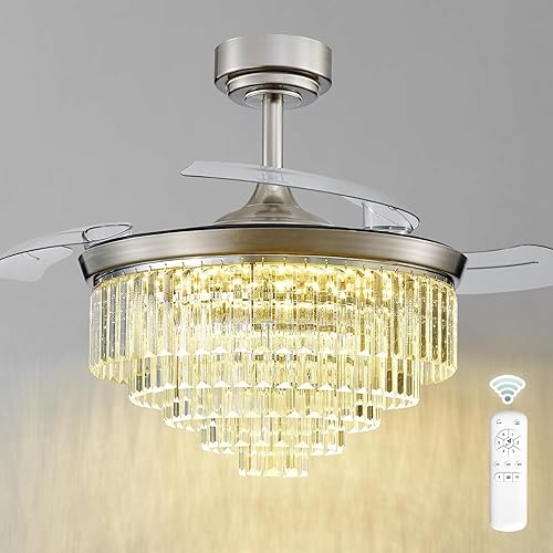 Ventiladores de techo con luces de control remoto 42 pulgadas, luz de ventilador de cristal regulable con 3 cuchillas retráctiles 3 temperatura de