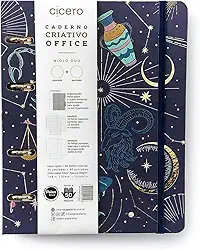 Caderno Criativo Argolado Office Duo Astral Pautado & Pontado A5 Cartas Do Zodíaco Azul, Cicero