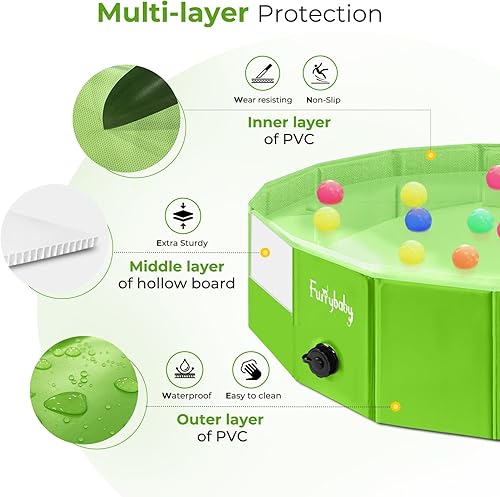Miniatura 43 de Furrybaby Piscina para perros, piscina para niños con placa dura, plegable para mascotas, piscina plegable para mascotas, portátil, verde, 32