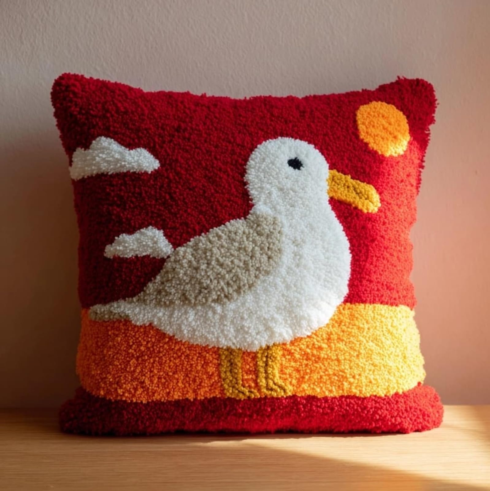AxiangziK Latch Hook Kits for Adults Beginners 17x17in,Seagull Creative Latch Hook Pillow Kit with Preprinted Canvas for Home Decoration and Present 43x43cm