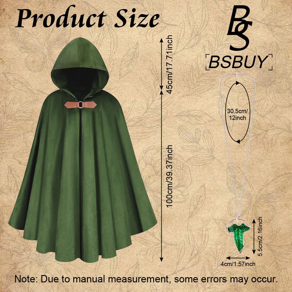 Medievale di Mantello con Cappuccio, Mantello Hobbit, 2PZ Mantella di Halloween per Donna Uomo con Collana, Renaissance Mantella per Adulti per Halloween Halloween Cosplay, 100CM