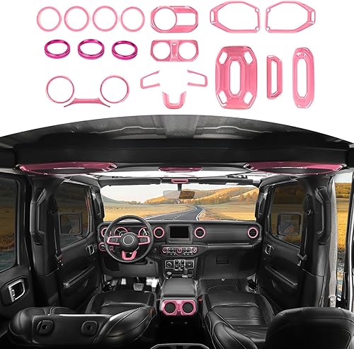 RT-TCZ Kit de embellecedores interiores para Wrangler JL, color rosa, bisel para Jeep Wrangler JL JLU 2018-2023, accesorios interiores rosados, 20