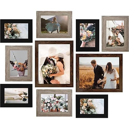 LUCKYLIFE Gallery Wall Frame Set, Picture Frames Collage 10-Pack for Wall or Tabletop with 8x10 5x7 4x6 Frames in 3 Different Finishes