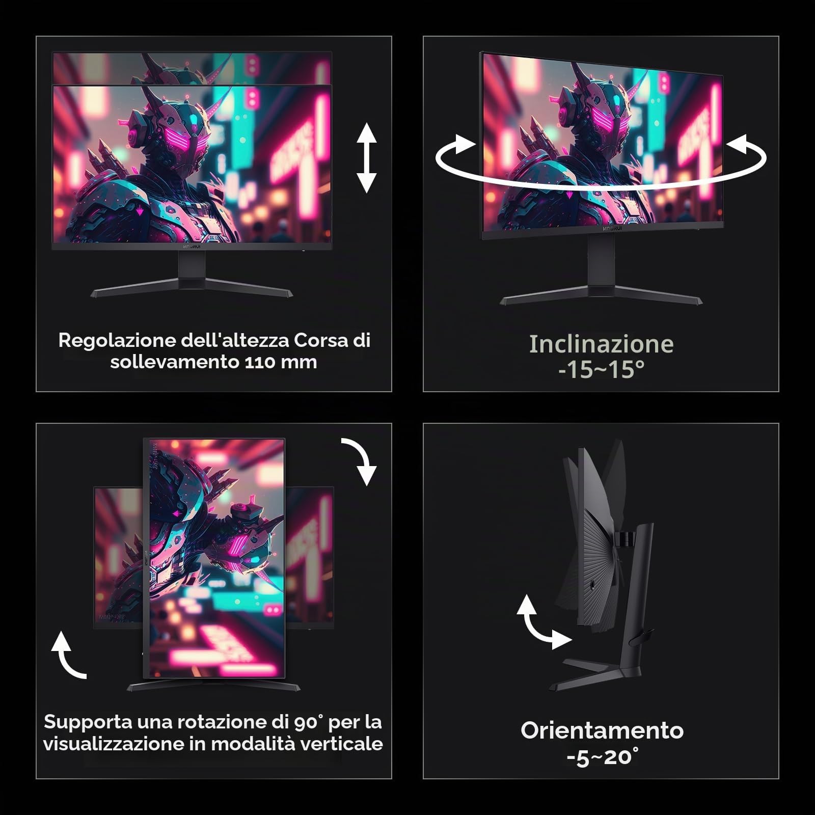KOORUI 27 Pollici Monitor Gaming 2K, PC Schermo 240Hz QHD(2560x1440), IPS, 1ms, 2xHDMI2.0 & DisplayPort1.2, Adpitive Sync, 100% sRGB, HDR 400, VESA, Regolabile in Altezza, Eye Care