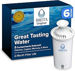 Brita Standard Water Filter for Pitchers and Dispensers, Reduces Copper, Cadmium and Mercury Impurities, Lasts Two Months or 40 Gallons, Includes 6 Filters for Pitchers