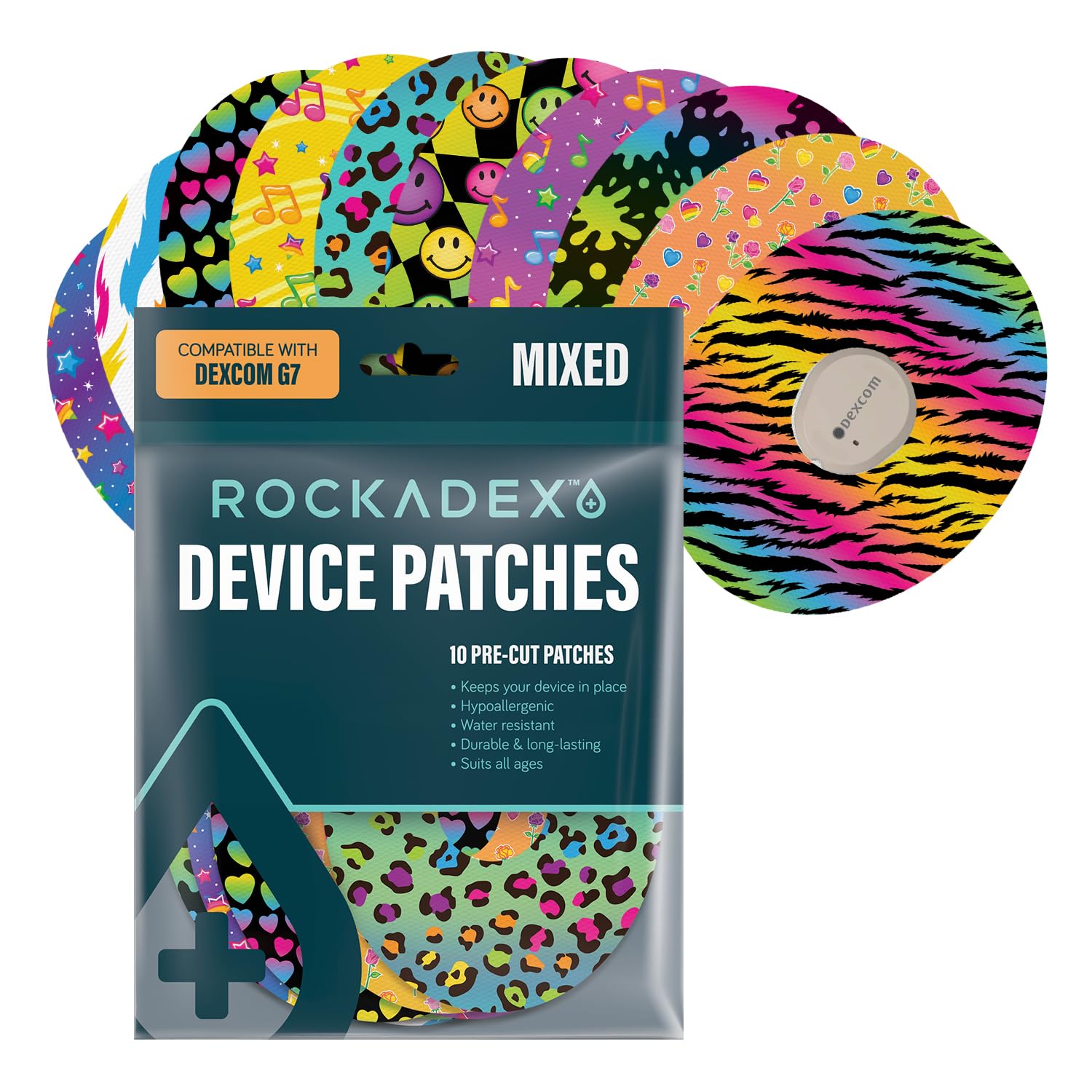 Dexcom Adhesive Mix Design - Adhesive Patches with Split Backing, Easy to Apply x 10 Pack - Fluro (Dexcom G7) (Standard G7 Cut)