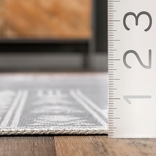 Miniatura 7 de nuLOOM Joelle - Alfombra de área con borde geométrico tribal, lavable a máquina, 5 x 8 pies, color azul marino