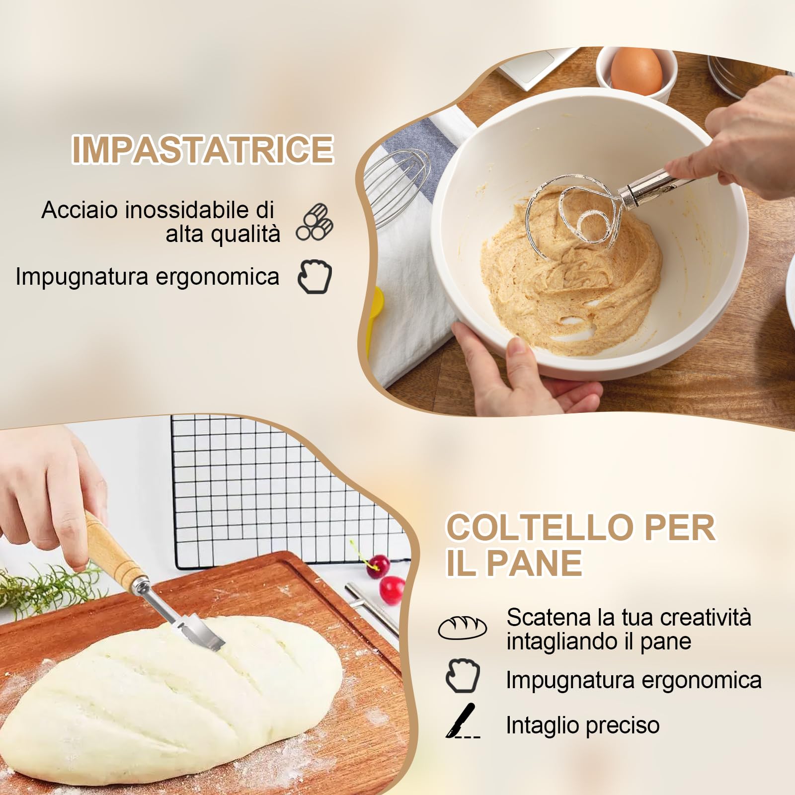 10 Pezzi Cestino da Lievitazione per Pane, Set Panificazione con Cestini Lievitazione in Silicone Rotondo da 23 cm & Ovale da 25 cm, Tela di Lino, per La Cottura del Pane
