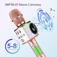 Vista 2 de Micrófono para niños, micrófono inalámbrico Bluetooth Kussla con luces LED, máquina de karaoke para niños, niñas y niños, juguete y regalo para 2