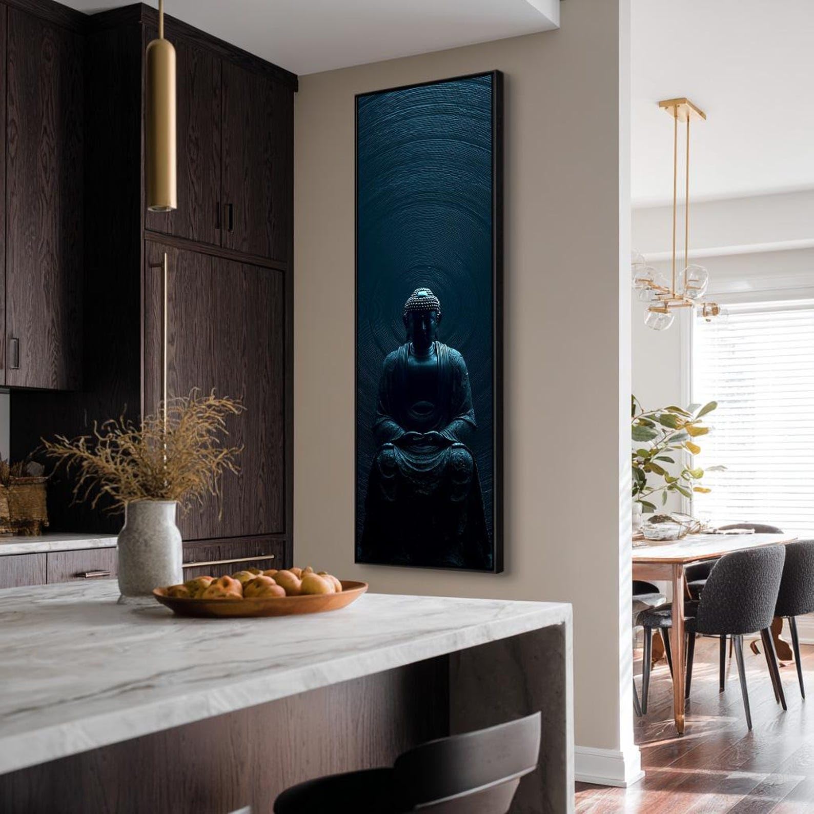 YUSUZHU Stampa verticale lunga di Buddha per ufficio, quadro buddista alto e stretto per sala da pranzo, camera da letto, poster su tela (35x105 cm/senza cornice)