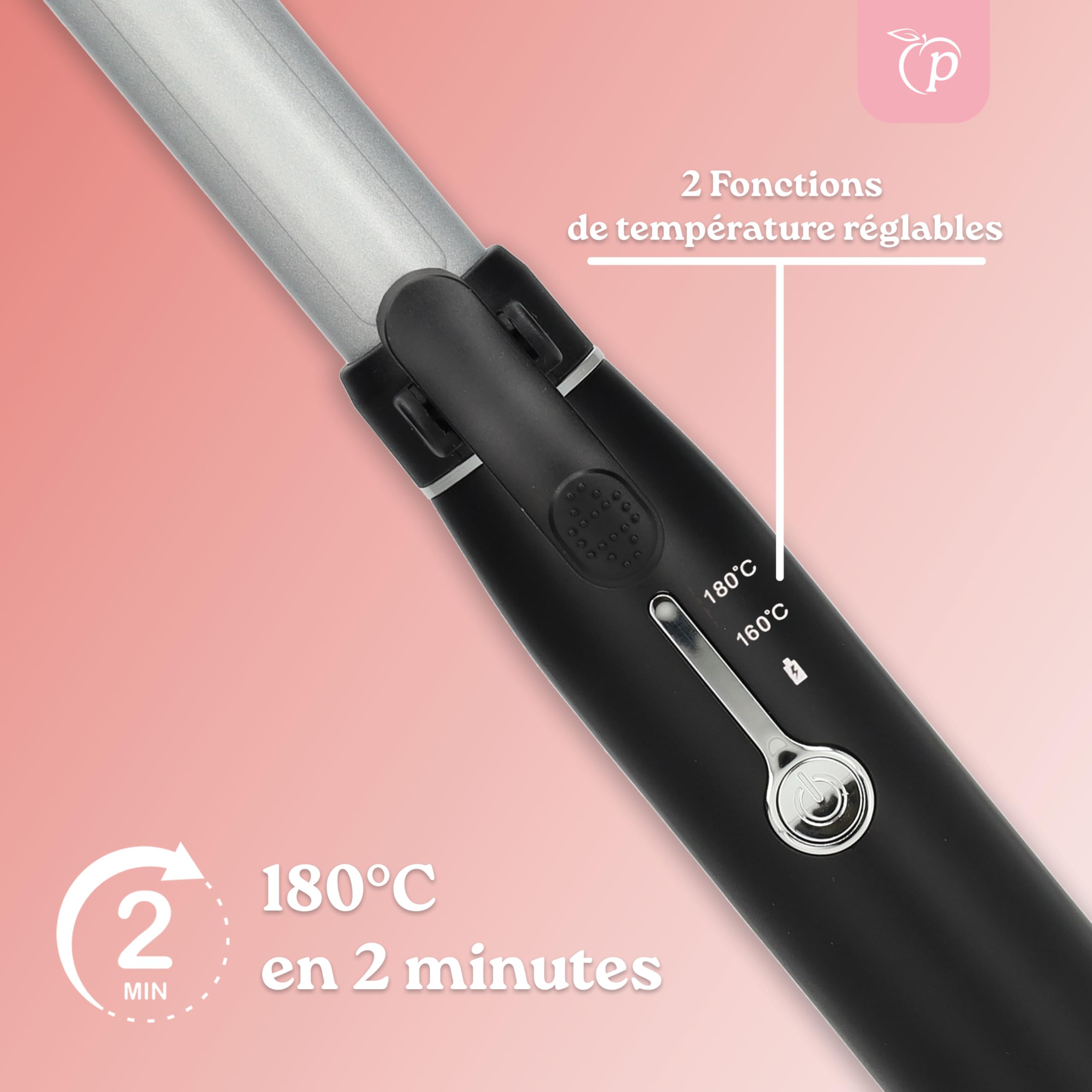 mini Boucleur à cheveux Sans Fil | Fer à Boucler | Fer à friser de voyage | 2 Niveaux de Temperature 160°C-180°C | Boucler Rechargeable USB-C | 20.2x4.8x2.9cm | Noir