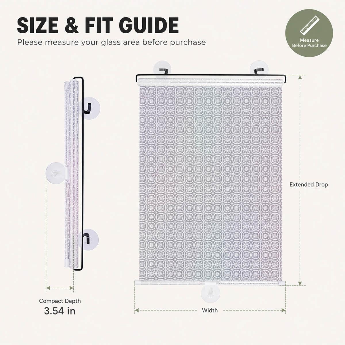 Schermo Riflettente per Finestre, Tende Retrattili con Ventose Senza Forare, Filtro Luce e Privacy Rimovibile per Cameretta Cucina Veranda Camper Van Porta Finestra(W 75 x 180 cm)