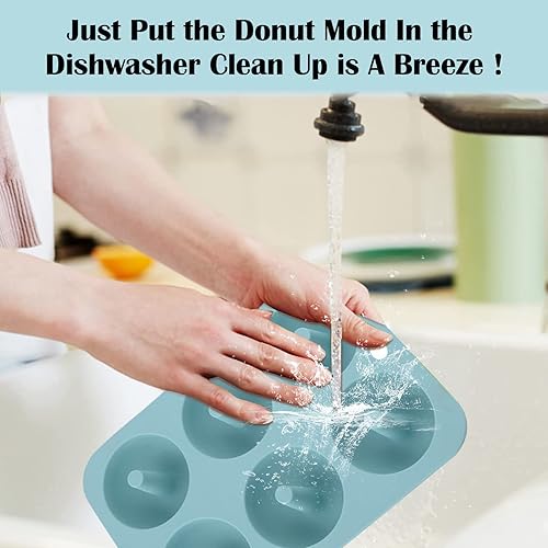 Miniatura 6 de ABSOK Molde para donas, antiadherente de 6 cavidades de gel de sílice para hornear, bandeja de molde sin BPA, fácil de limpiar, apto para