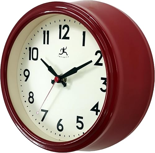Miniatura 7 de Infinity Instruments Reloj de pared silencioso rojo retro de 8"