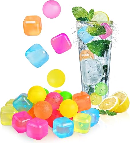 Miniatura 7 de Paquete de 80 cubitos de hielo reutilizables, coloridos cuadrados de plástico, cubos de hielo lavables y recongelables para bebidas, whisky, café