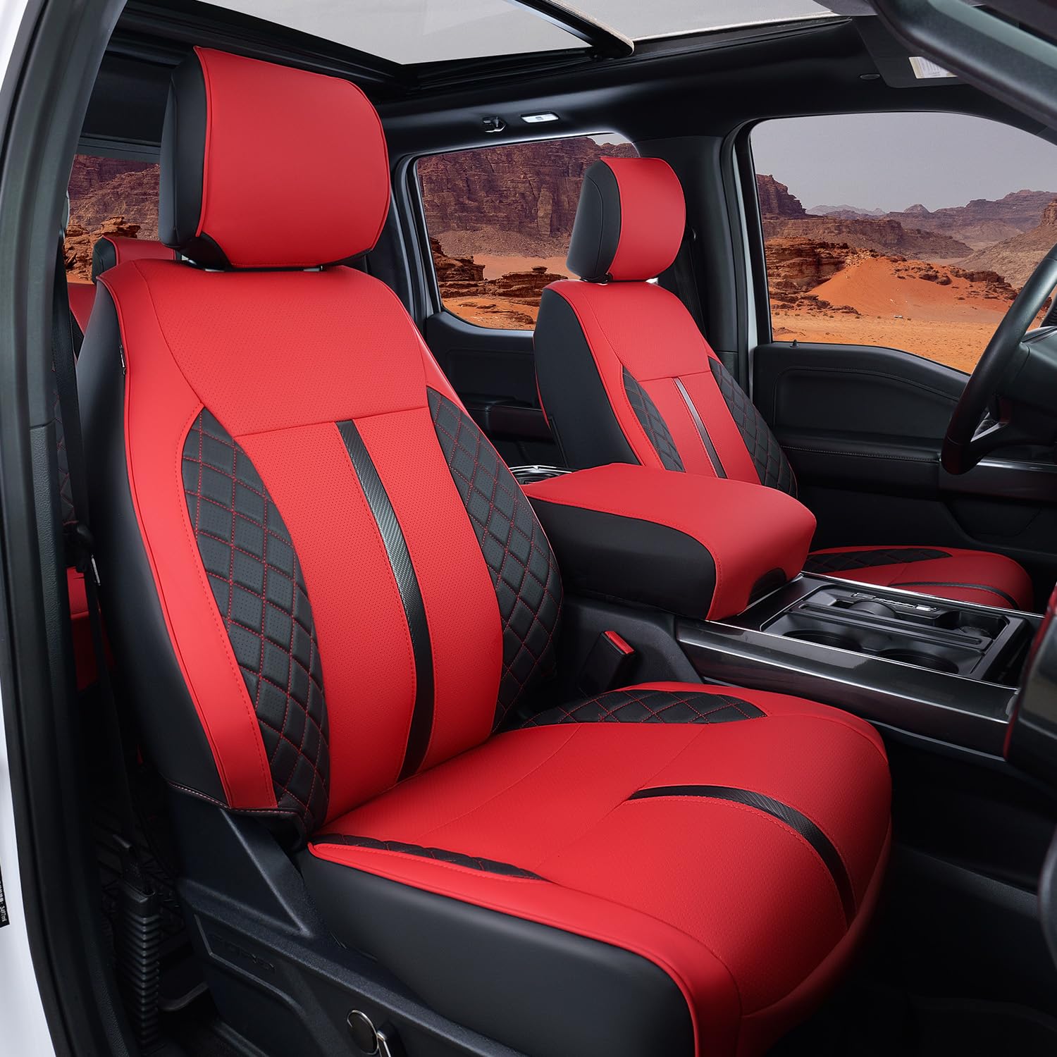 WeatherWard for Ford F150 Seat Covers 2015-2019 2020 2021 2022 2023 2024, Ford F150 Truck Seat Covers for 2015-2023 2024 Ford F150 Accessories, Only fit SuperCrew (XL/XLT), Black & Red, Full Set